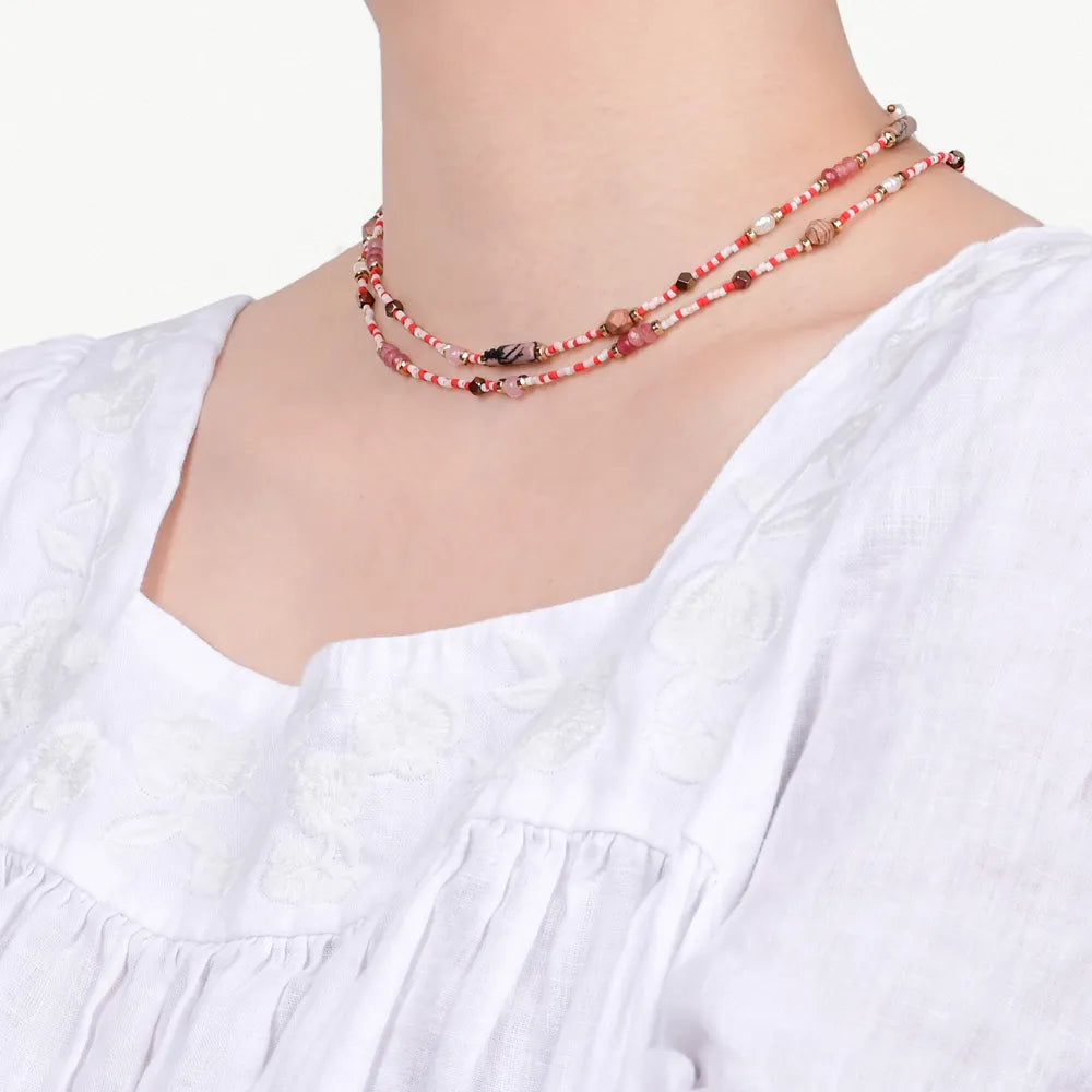 Karminrote Passion Halskette aus Rosenquarz und Hämatit