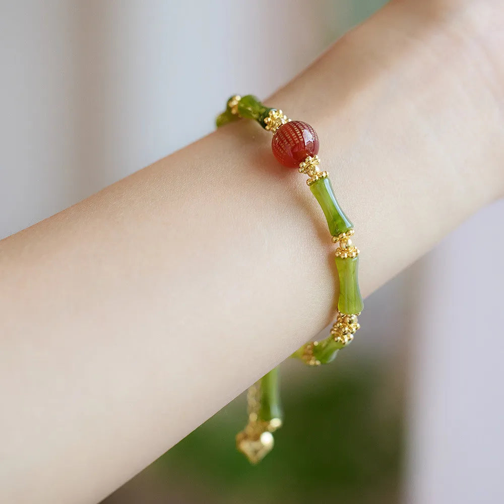 Goldener Bambus Armband mit natürlichen Edelsteinen