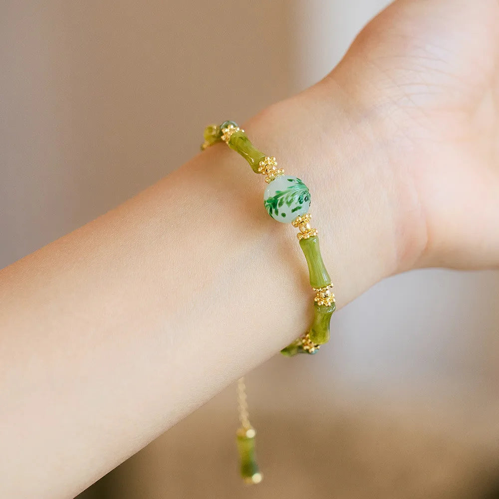 Goldener Bambus Armband mit natürlichen Edelsteinen
