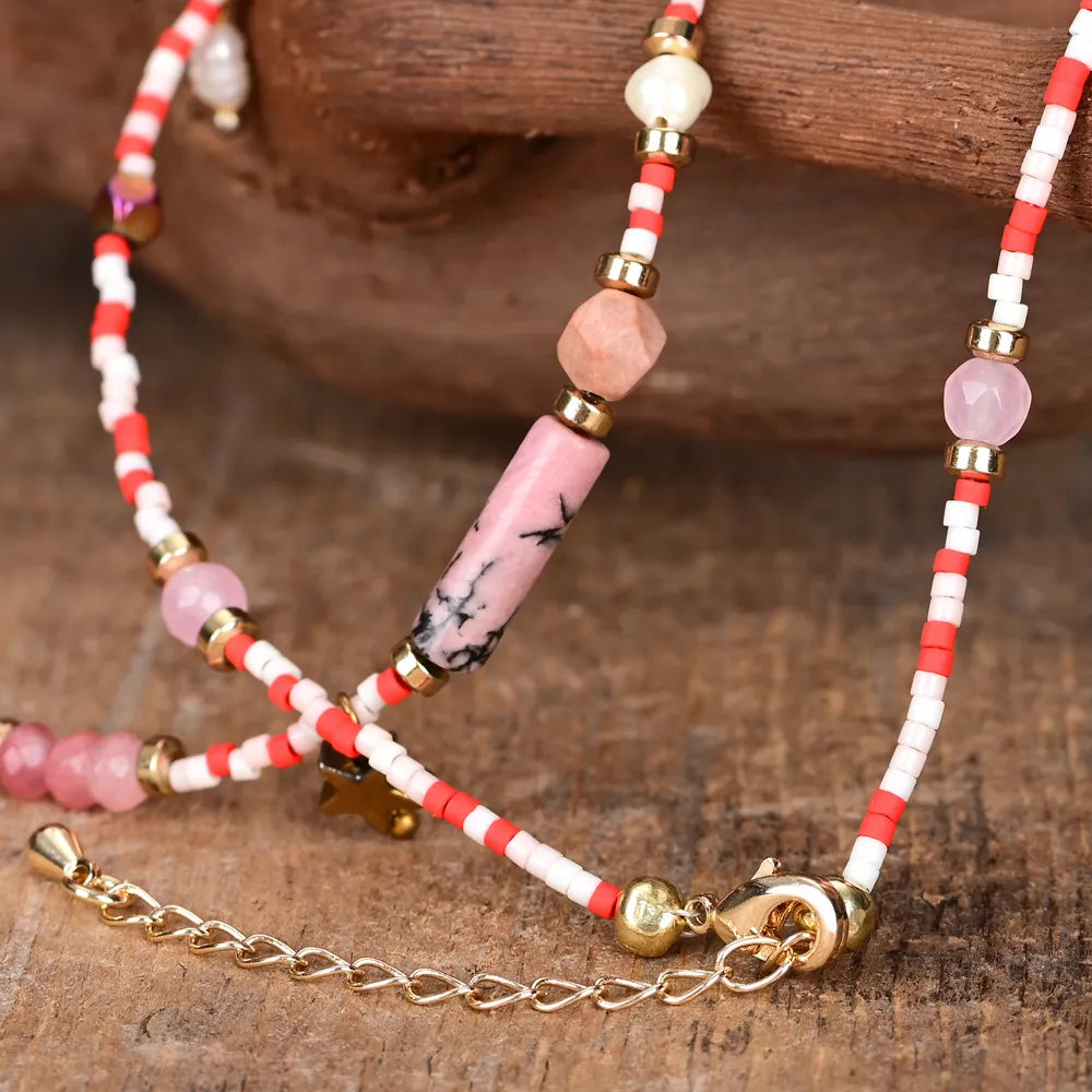 Karminrote Passion Halskette aus Rosenquarz und Hämatit
