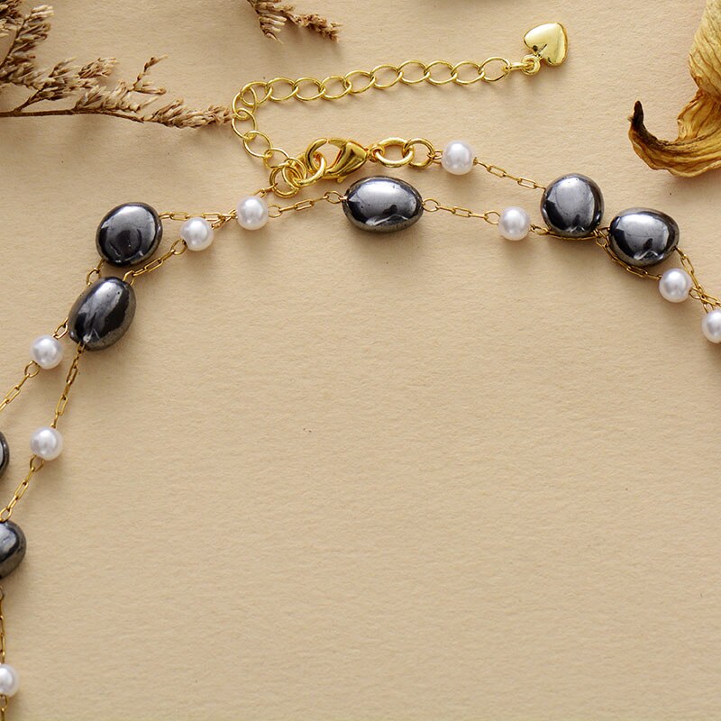 Yin Und Yang Halskette Mit Perlen Und Hämatit