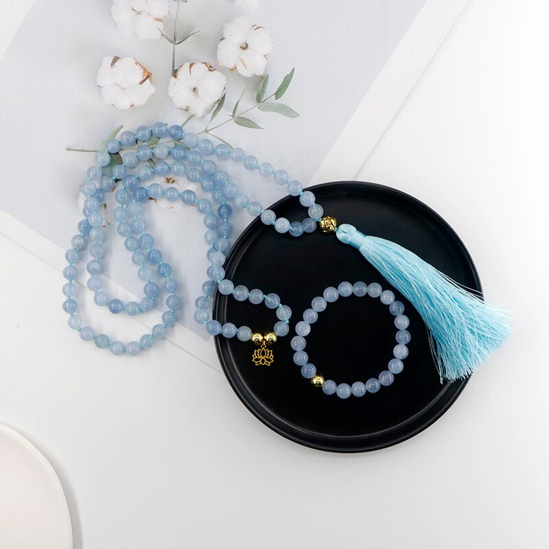 Glückliches Lotus Aquamarin Halskette & Armband Set