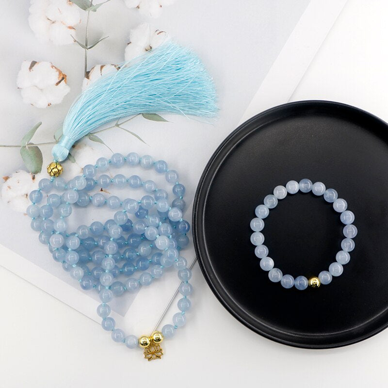 Glückliches Lotus Aquamarin Halskette & Armband Set