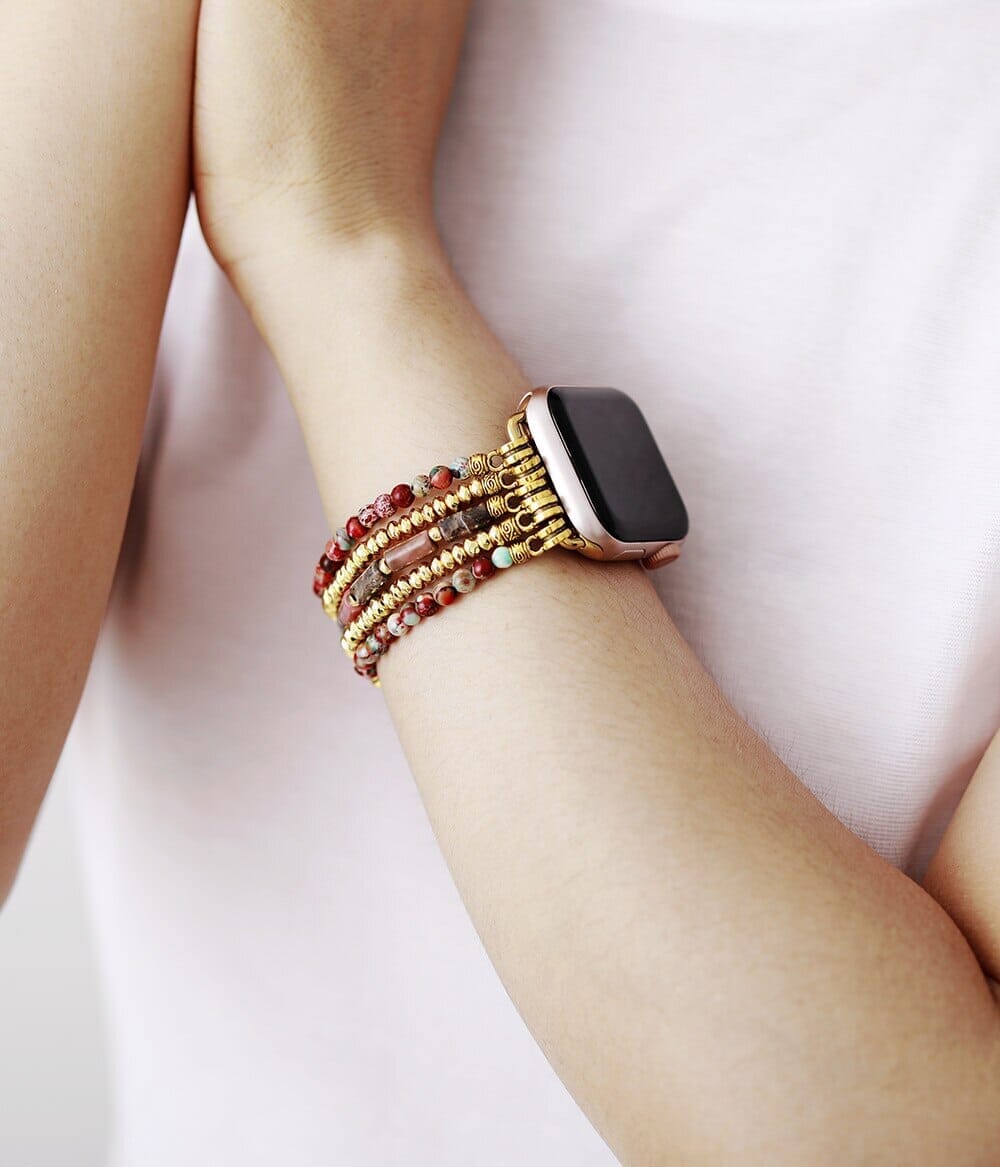Kraftvolle Aura Smartwatch-Armband aus Jaspis und Rhodonit