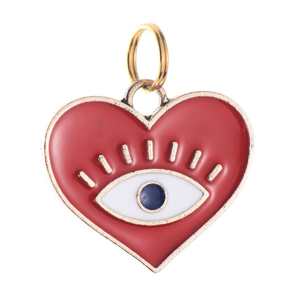 Grosszügige Freundlichkeit - Bronze Rot Emaille Herz Böses Auge Kleintier Marke