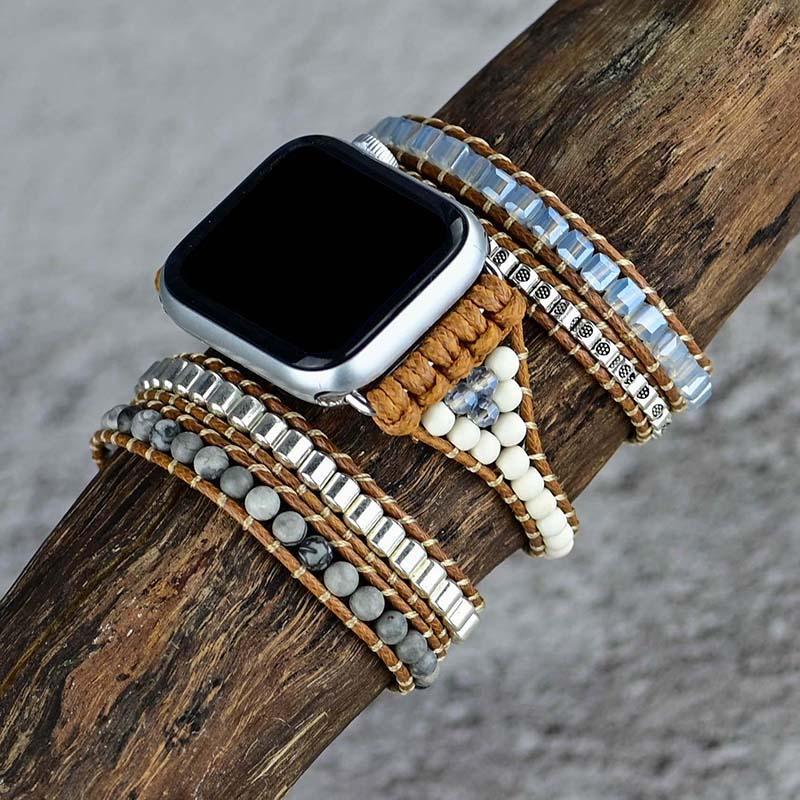 Weißes & Graues Edelstein Apple Watch Uhrenarmband