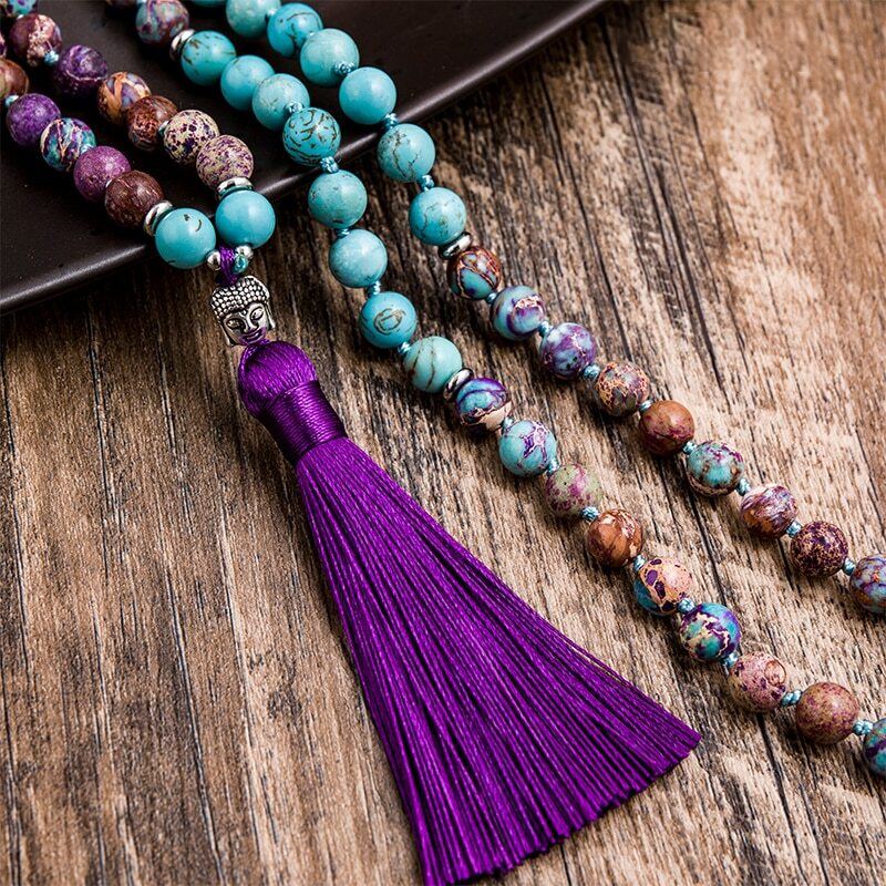 Violette Verzauberung Jaspis & Türkis Perlenkette