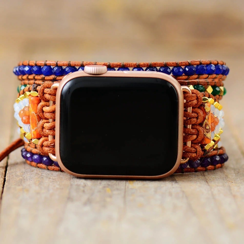 Belebendes Apple Watch-Uhrenarmband Mit Türkis Und Jaspis-Edelsteinen