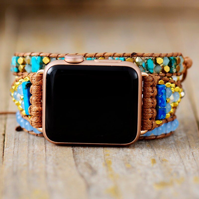 Blaue Träume Jade & Jaspis Apple Watch-Uhrenarmband