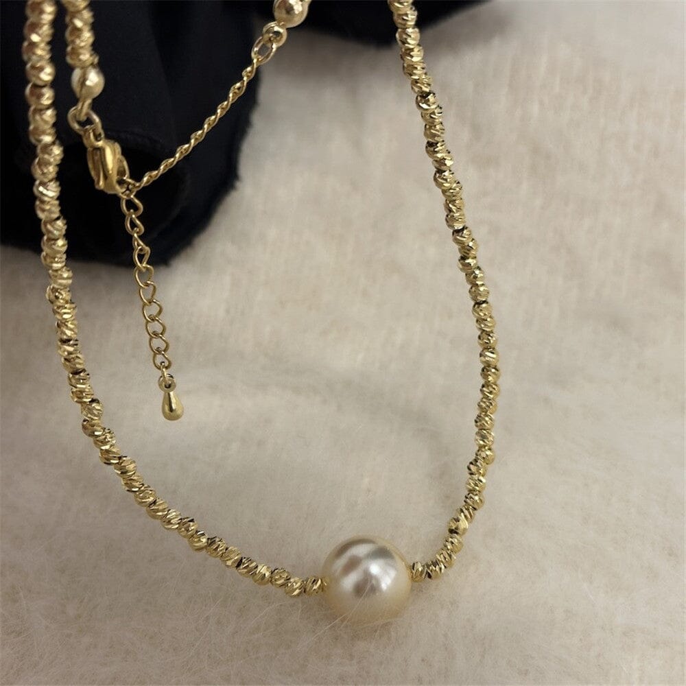 Wunderschöne Strukturierte Gold-Halskette Mit Perlen