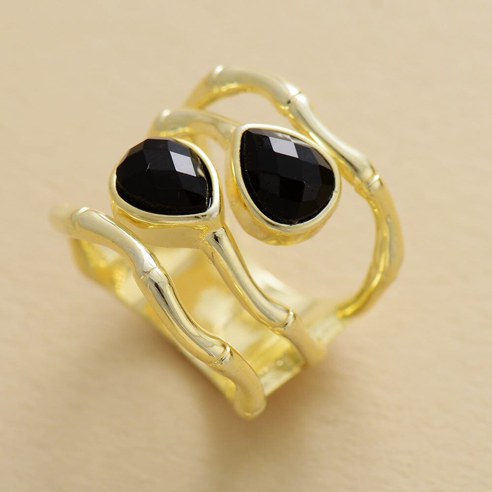 Gelassene Fusion Cocktail-Ring aus Lapislazuli und schwarzem Achat